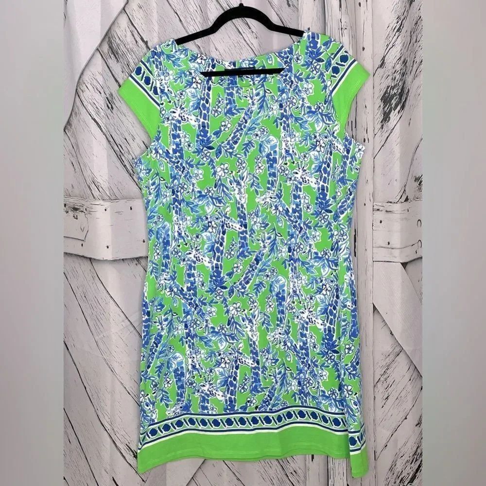 Barbara Erickson Green & Blue Giraffe Printed Dress XL